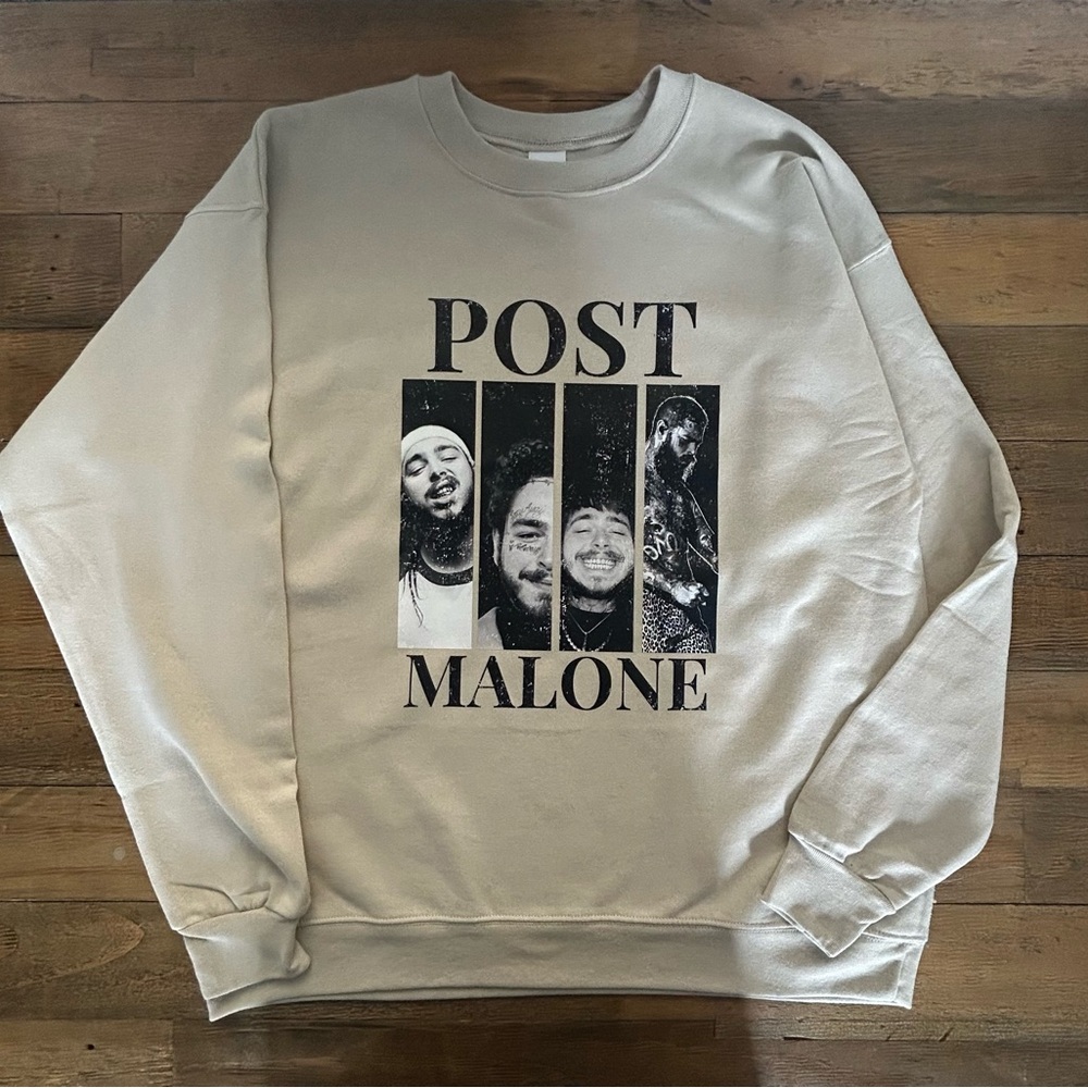 POST MALONE Hanes Cream Graphic Oversized Sweatshirt - Picture 2 of 10